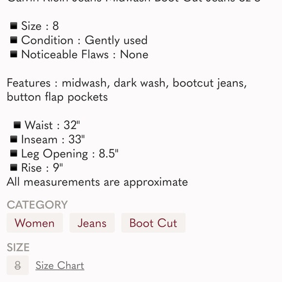 Calvin Klein Jeans Midwash Boot Cut Jeans Sz 8 - Picture 13 of 13